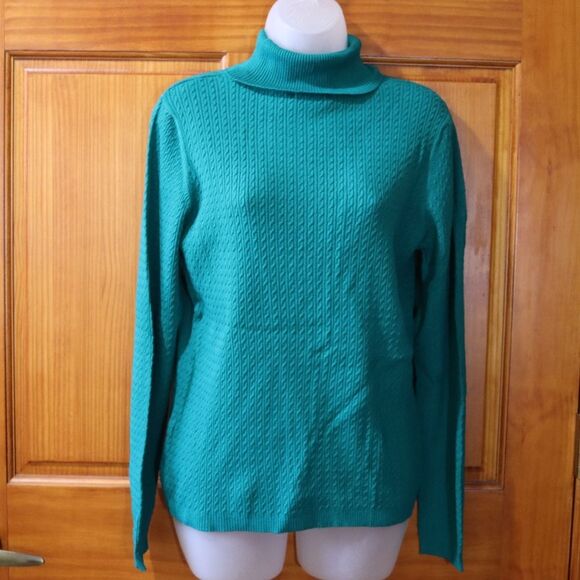Charter Club Teal Cable Knit Turtle Neck Sweater LG - Picture 13 of 13